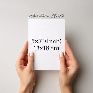 Pu&ograve; includere: Un cartoncino bianco con la scritta "5x7" (Inch) 13x18 cm" in nero. Il cartoncino &egrave; tenuto da due mani.
