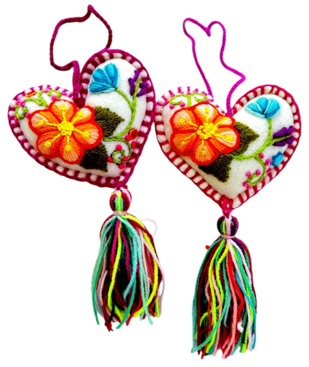 Pink String With Orange and Light Blue Flowers Knitted Alpaca Heart ...