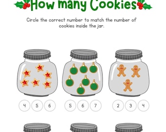 Christmas Cookie Red Green Counting Math Worksheet