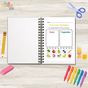 Fruit and Vegetable Sorting Worksheet | Cut and Paste Activity for Preschool & Kindergarten | Healthy Food Printable for Kids