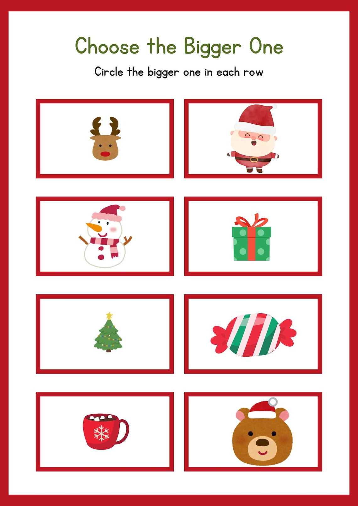 Small Medium Big Christmas Worksheet - Etsy