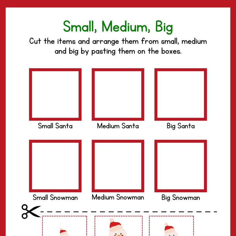 Small Medium Big Christmas Worksheet - Etsy