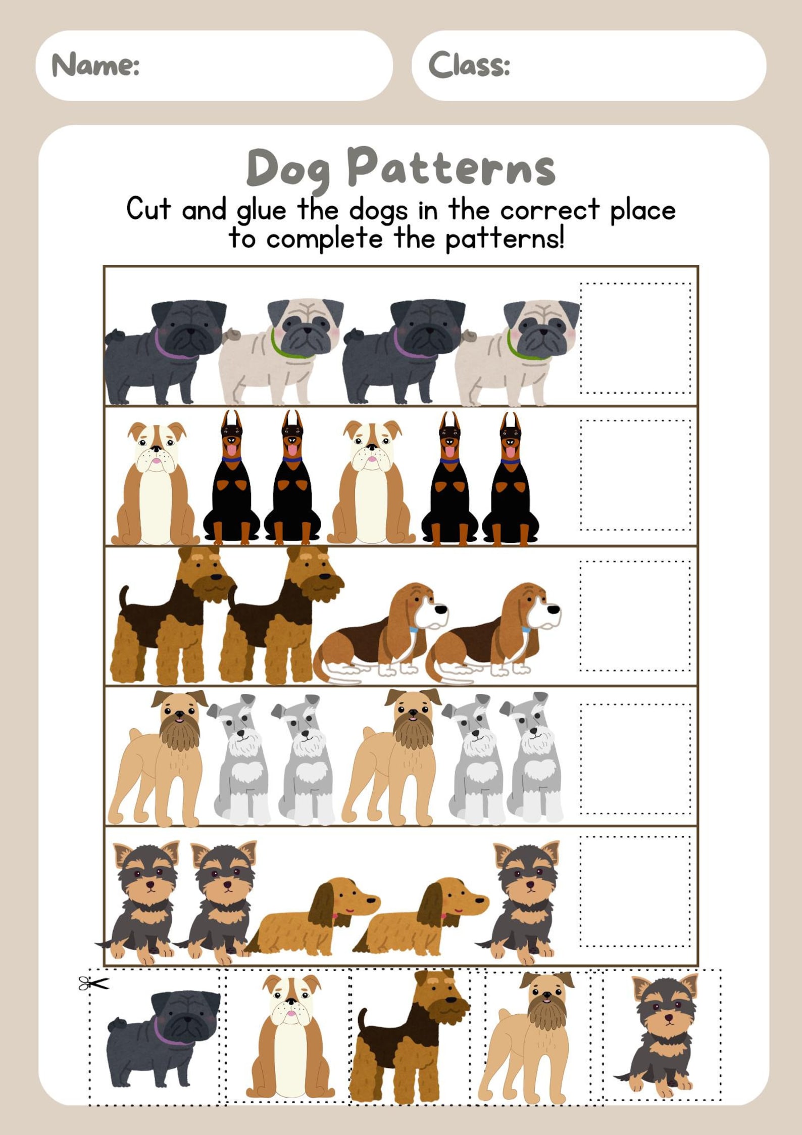 Pet Dogs Math Patterns Worksheet - Etsy
