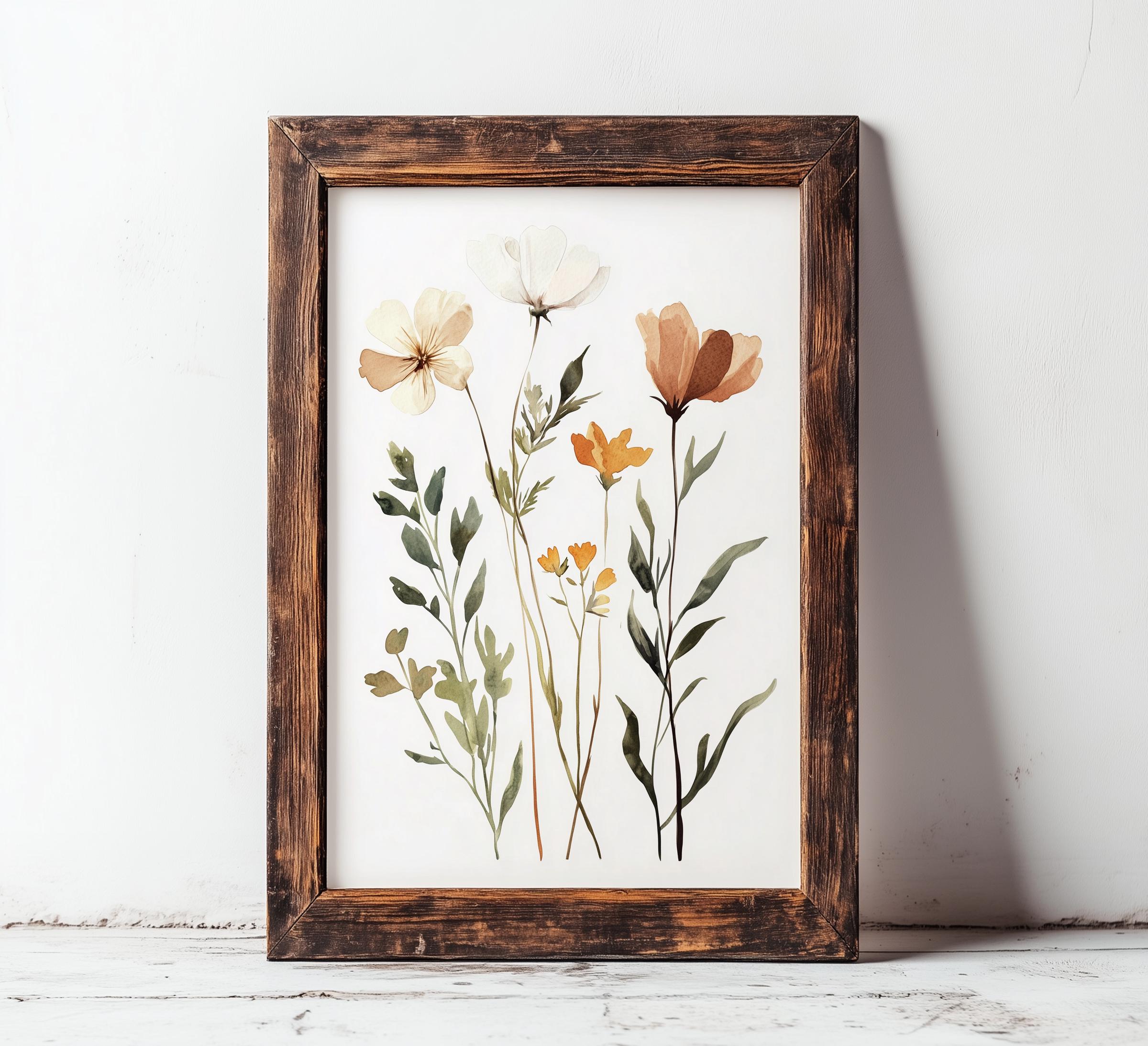 Wildflower Bouquet Watercolor Print - Minimalist Floral Art for Home Decor - Digital Download