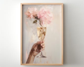 Coquette Wall Art | Pink Peonies Oil Painting | Feminine Minimalist Decor | Soft Girl Aesthetic | Romantic Floral Art - Digital Download