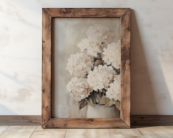 Elegant White Hydrangeas - Textured Floral Oil Painting on Canvas Digital Download