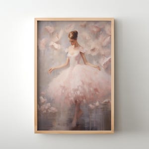 Balletcore Ballerina Oil Painting | Soft Pink Tutu and Floating Petals | Impressionist Pastel Wall Art | Feminine Decor - Digital Download