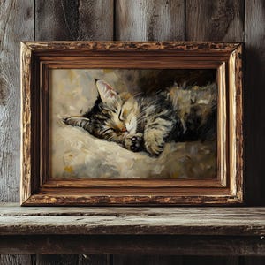 Sleeping Cat Oil Painting – Impressionist Animal Wall Art, Cozy Feline Print, Whimsical Home Decor for Cat Lovers