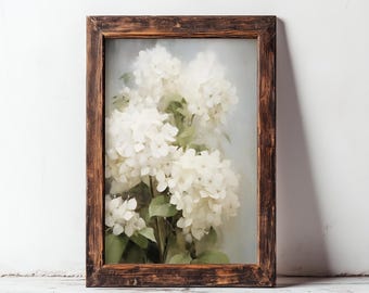 Elegant White Hydrangeas - Textured Floral Oil Painting on Canvas Digital Download