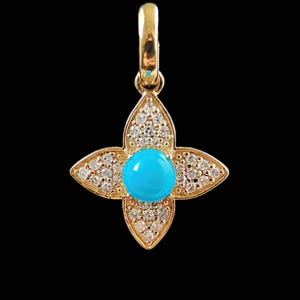 18K Gold Turquoise Diamond Pendant, Natural Green Turquoise Necklace, AU750 Fine Jewelry