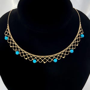 18K Gold Natural High-Grade Sleeping Beauty Turquoise Necklace, Pure Mineral Green Turquoise, Lace Pendant