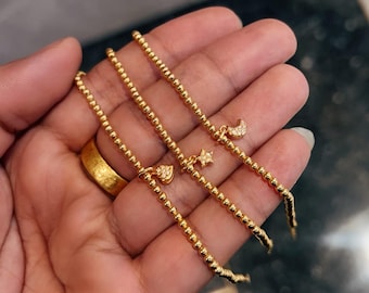 18K Gold Star Moon Heart Bracelet Minimalist Gold Bead Bracelet Dainty Celestial Bracelet Stackable Jewelry Gift for Her