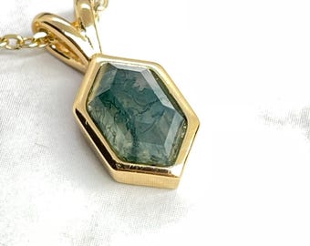 Green Moss Agate Pendant Necklace: S925 Sterling Silver, Minimalist Dainty Jewelry