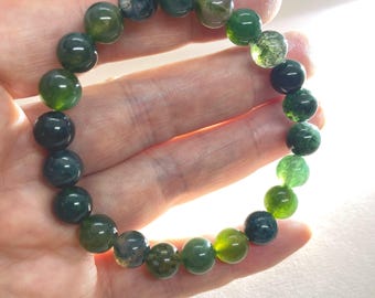 Natürliches Grün Moos Achat Perlen Armband: Handgemachter Edelstein Schmuck