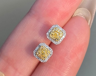 SALE! 18K Gold Yellow Diamond Stud Earrings: Minimalist Fine Jewelry