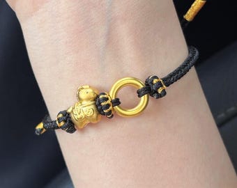 24K Gold Horse Charm Bracelet, Red String Lucky Zodiac, Adjustable