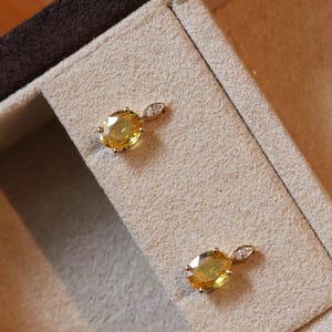 18K Gold Yellow Sapphire Diamond Stud Earrings – Real Gold Fine Jewelry for Women