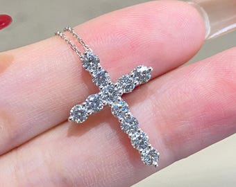 Pt950 Platinum Lab Diamond Cross Necklace – 1 Carat Center Stone