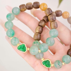 18K Gold Jadeit Buddha Grüne Jade Agarwood Armband, natürliche Jadeit Schmuck für Frauen