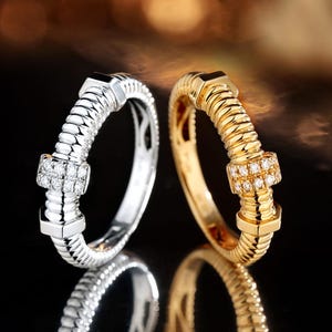 18K Gold Screw Diamond Band Ring – White or Yellow Gold Natural South African Diamond Ring for Women