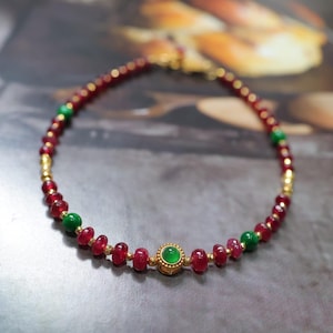18K Gold Ruby Jadeite Bracelet Natural Ruby Jadeite Bracelet Luxury Gemstone Jewelry Gift for Women