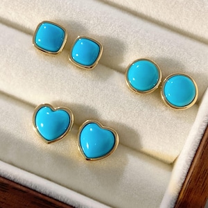 18K Gold Turquoise Stud Earrings: Fine Jewelry (AU750)