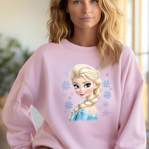 Frozen Princess Elsa Sweatshirt, Elsa With Snowflakes Hoodie, Disney Princess Elsa Sweaters, Disney Girl Trip Crewnecks, Frozen Fans Gift