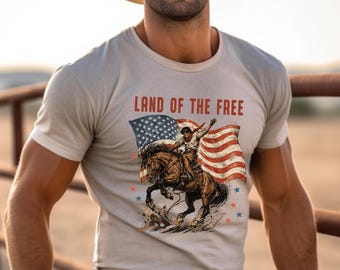 Cowboy Land of The Free America Flag Shirt, Comport Colors Patriotic Cowboy Tee, 250th Anniversary Shirt, Western 4th of July Shirt