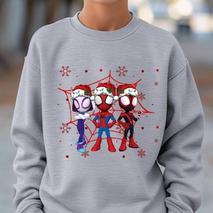 Spidey And His Amazing Friends Christmas Sweater, Spidey Ghost Spider Spin Xmas Hoodie, Kids Avengers Spidey Holiday Crewnecks, Holiday Trip