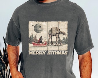 Retro Star Wars Christmas Shirt, Santa Darth Vader AT-AT Sleigh Ride, Galaxy War Merry Sithmas, Star Wars Fans Holiday Gift, Xmas Party Tees