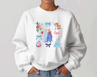 Coquette Bow Frozen Hoodie, Frozen Princess Elsa and Anna Sweater, Disney Princess Elsa, Girls Birthday Gift, Frozen Fans Gift, Kids Sweater