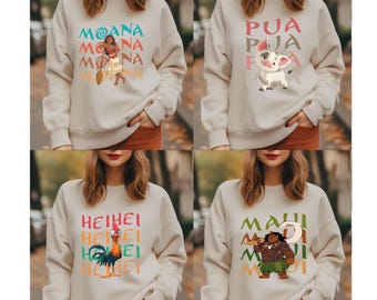 Moana Sweatshirts, Matching Moana Hoodies, Moana Maui Pua Hei Hei Sweaters, Disneyland Family Trip, Moana Couple Crewneck