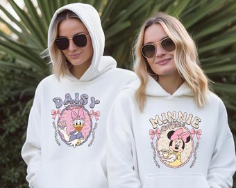 Matching Minnie and Daisy Sweaters, Disney Besties Tea Party Hoodies, Siblings Sweatshirts, Disneyland Girl Trip, Gift for Besties