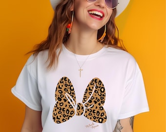 Leopard Bow Minnie Shirt, Minnie Mouse Signed Tee, Minnie Safari Shirt, Disney Girls Trip Shirts, Animal Kingdom Women Tees