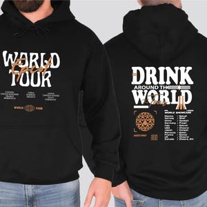 Retro Epcot World Tour Sweatshirt, Drink Around The World Hoodie, Disney World Traveler Food & Wine Festival, Men's Disneyland Crewneck image 2