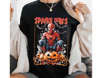 Spiderman Spooky Vibes Halloween Shirt, Spidey and Pumpkins Tee, Super Hero Halloween, Spidey Fans Halloween Trip Tee, Trick or Treat