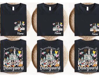 Camiseta personalizada de Mickey y sus amigos de Disneyworld, camisetas grupales a juego de Magic Kingdom, camisetas personalizadas de vacaciones familiares de Disney, camiseta con nombre personalizado