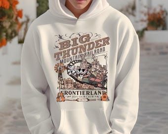 Retro Big Thunder Mountain Railroad Sweater, Disney Mickey And Friends The Wilderness Hoodie, Frontierland Disney Ride Men's Crewnecks