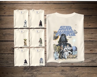 Camisetas personalizadas de personajes de Star Wars para grupos, camisetas personalizadas para fiestas de La Nueva Esperanza con nombre propio.