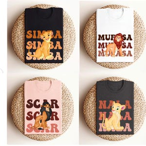 Lion King Movie Characters Shirt, Lion King Matching Tees, Family Movie Tees, Animal Kingdom, Mufasa Scar Timon Nala Simba Zazu Pumba Hyena image 2