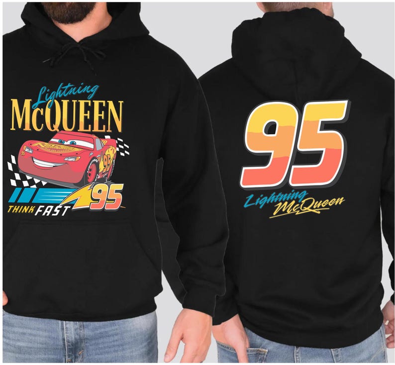 Cars Lightning McQueen Two Sided Sweater, Lightning McQueen 95 Hoodie, Men's Disneyland Crewneck, McQueen Fans Crewneck, Boys Birthday Gifts image 2