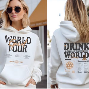 Retro Epcot World Tour Sweatshirt, Drink Around The World Hoodie, Disney World Traveler Food & Wine Festival, Men's Disneyland Crewneck image 3