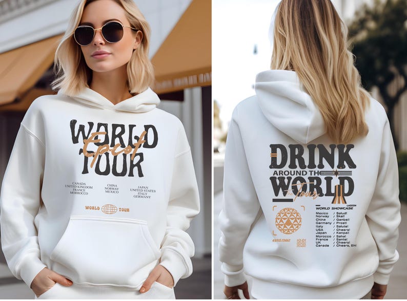 Retro Epcot World Tour Sweatshirt, Drink Around The World Hoodie, Disney World Traveler Food & Wine Festival, Men's Disneyland Crewneck image 3