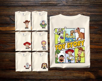 Custom Toy Story Family Shirts, Personalized Woody Jessie Rex Slinky Buzz Alien Bo Peep Forky Hamm Matching Group Tees, Toy Story Movie Tees