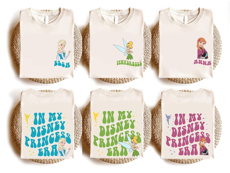 Disney Princess Shirts, Matching in My Disney Princess Era Tees, Girl Trip, Birthday Tees, Elsa Anna Merida Ariel Belle Jasmine Tiana Alice image 1