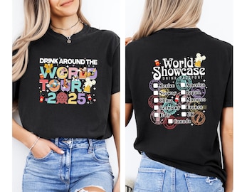 Disney Epcot World Tour 2025 Shirt, Epcot World Showcase Tee,  Comfort Colors Drink Around The World Tour Tee, Mickey & Co Drinking Team