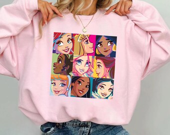 Retro Disney Princesses Sweater, Disneyland Women Hoodie, Family Trip Crewneck, Kid Sweater, Cinderella Belle Aurora Tiana Aurora Snow White