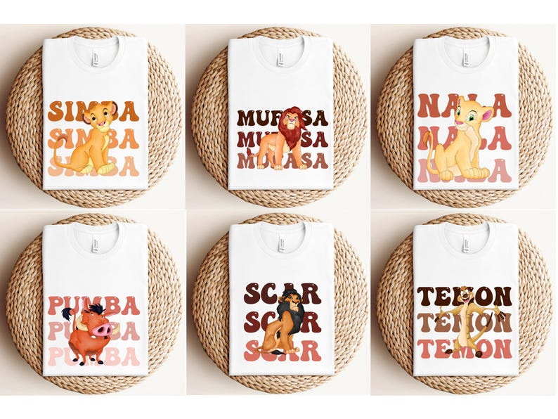 Lion King Movie Characters Shirt, Lion King Matching Tees, Family Movie Tees, Animal Kingdom, Mufasa Scar Timon Nala Simba Zazu Pumba Hyena image 6