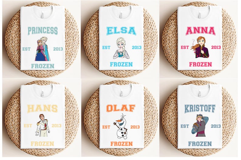 Frozen Varsity T-shirt, Disney Frozen Characters Sweaters, Matching Family Trip Tees, Birthday Tees, Princess Elsa Anna Kristof Hans Olaf image 3