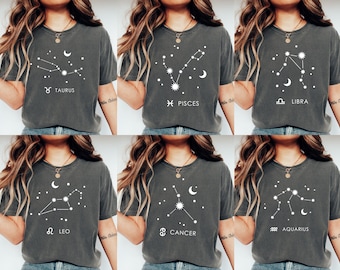 Zodiac Shirts, Horoscope Tees, Zodiac Birthday, Matching Astrology Shirts, Gift For Friend Aires Taurus Gemini Cancer Virgo Aquarius Pisces